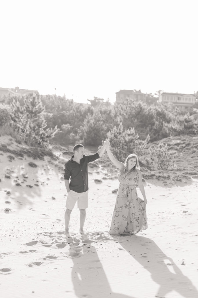 Black & white engagement photos on Long Beach Island
