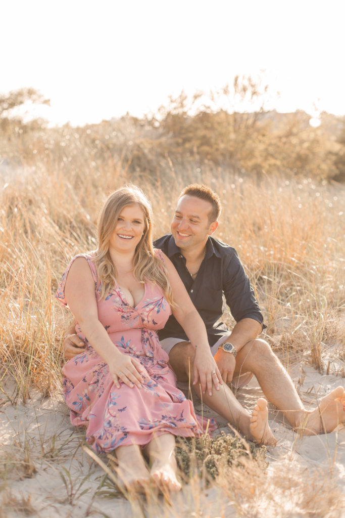 Light & airy beach grass engagement photo session on Long Beach Island on the Jersey Shore