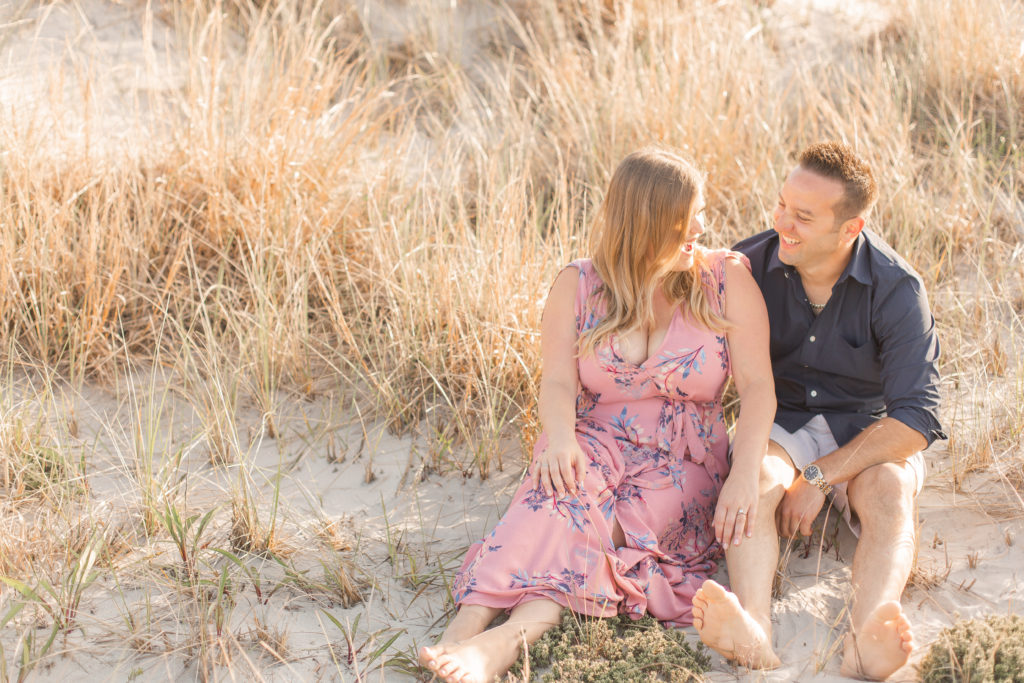 Light & airy beach grass engagement photo session on Long Beach Island on the Jersey Shore