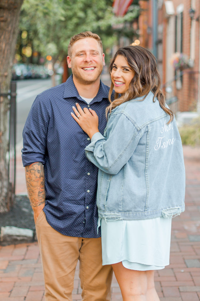custom bridal jean jacket engagement photo