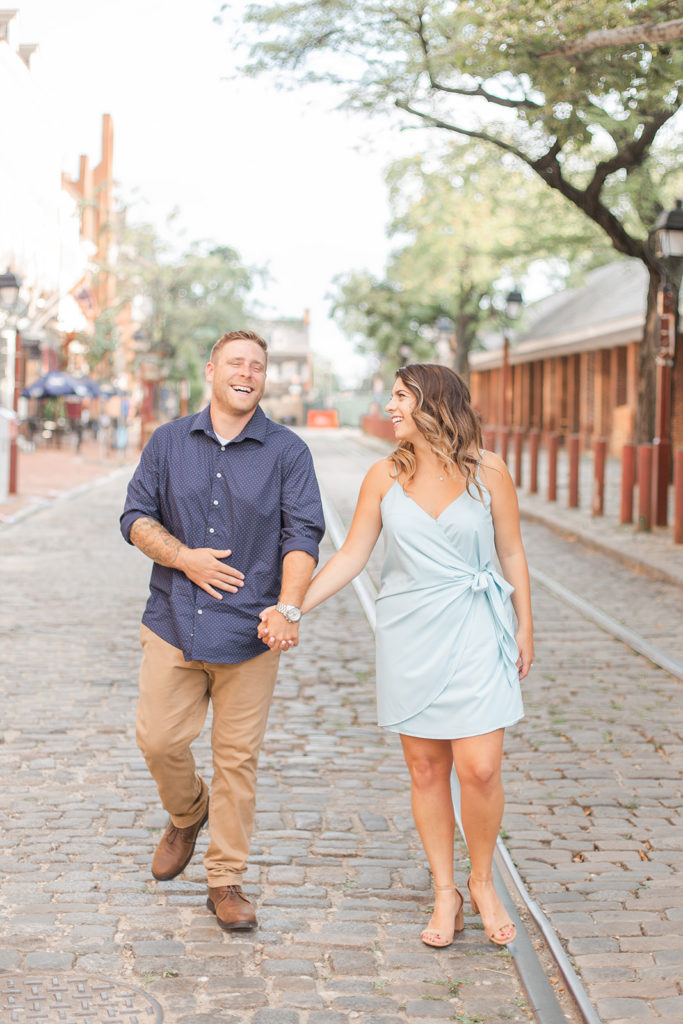 Cobblestone engagement photo in Philly