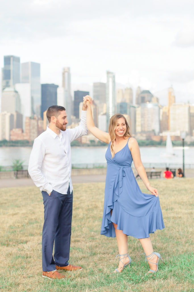 light and airy liberty state park engagement photography