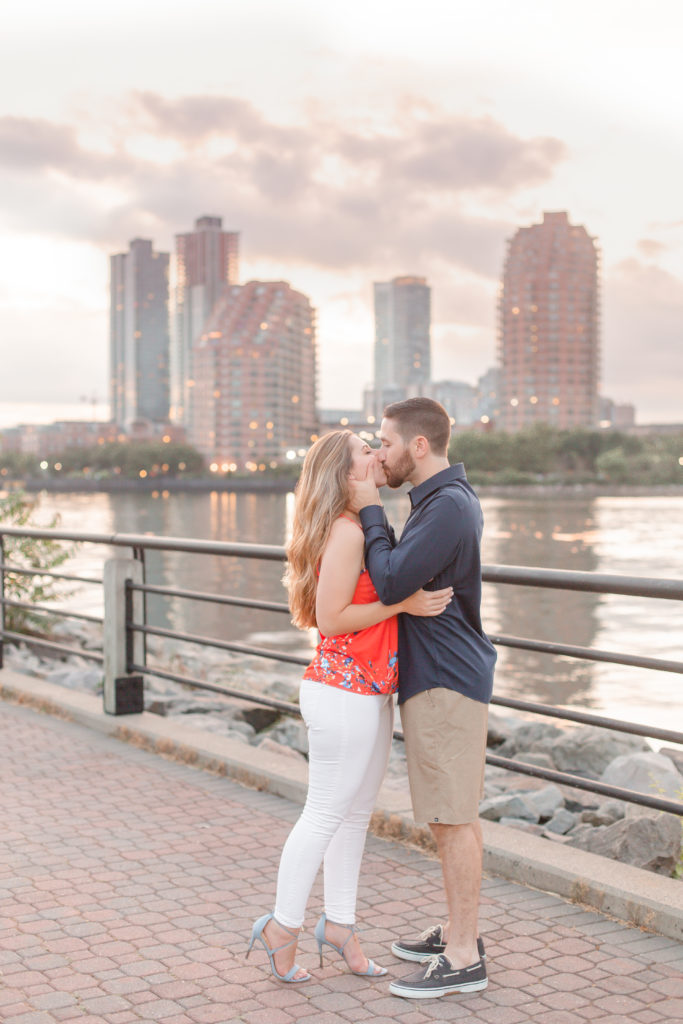 sunset nyc skyline engagement photo at liberty state park