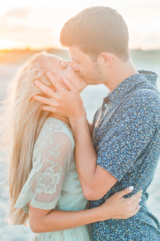beach sunset light and airy engagement photos