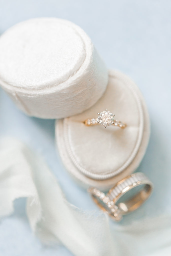 light and airy dusty blue engagement ring 