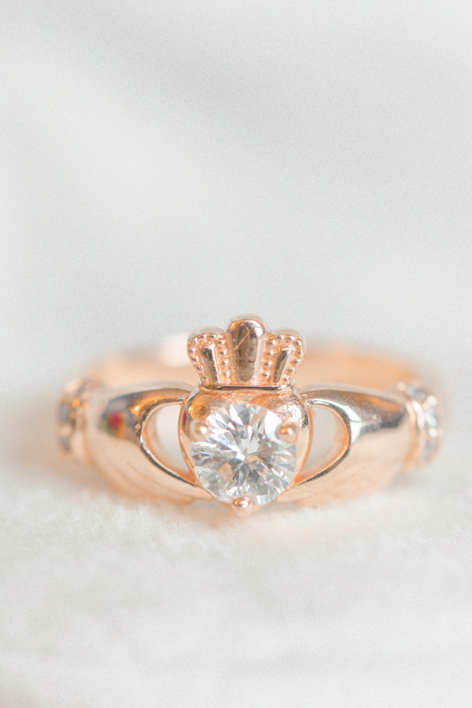 diamond claddagh ring light and airy photography