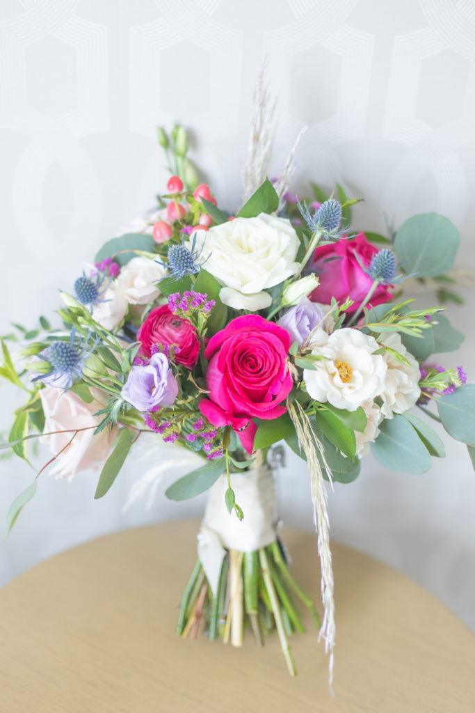 light and airy nj wedding photography of pink bouquet 